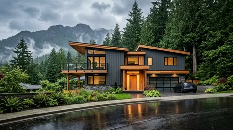 North Vancouver homes with the mountains behind them